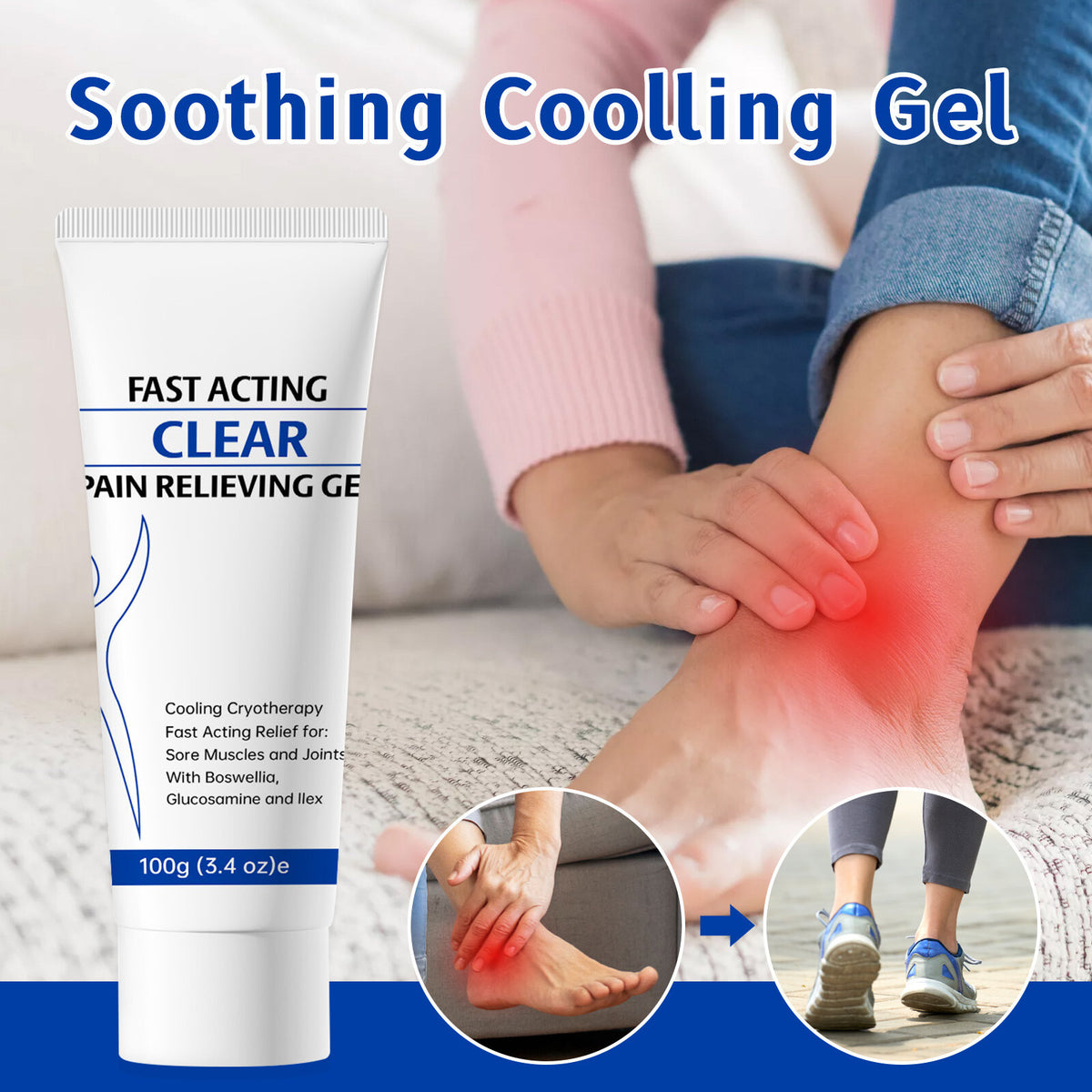 1-5X ClearZal Pain Relieving Gel FastActing Cooling for SoreMuscles and Joints ~