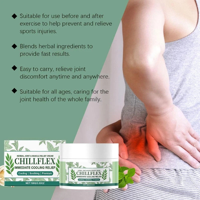 100g Herbal Joint & Muscle Relief Cream Chillflex Immediate Cooling Relief NEW