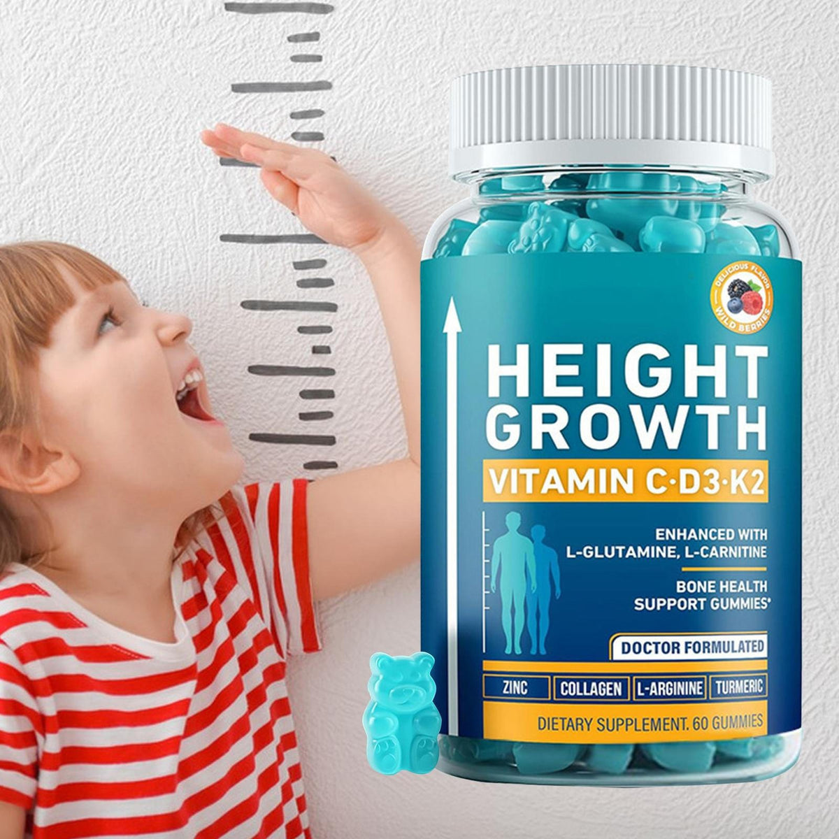 60*Height Growth Gummies for Kids - Growth Vitamins for Teens Height Increase
