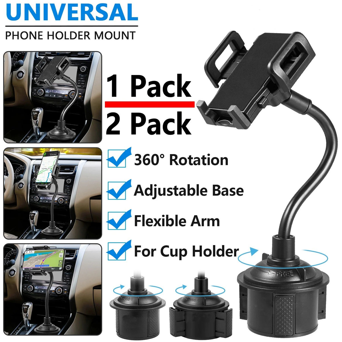 Car Mount Adjustable Gooseneck Cup Holder Stand Cradle Universal Cell Phone US