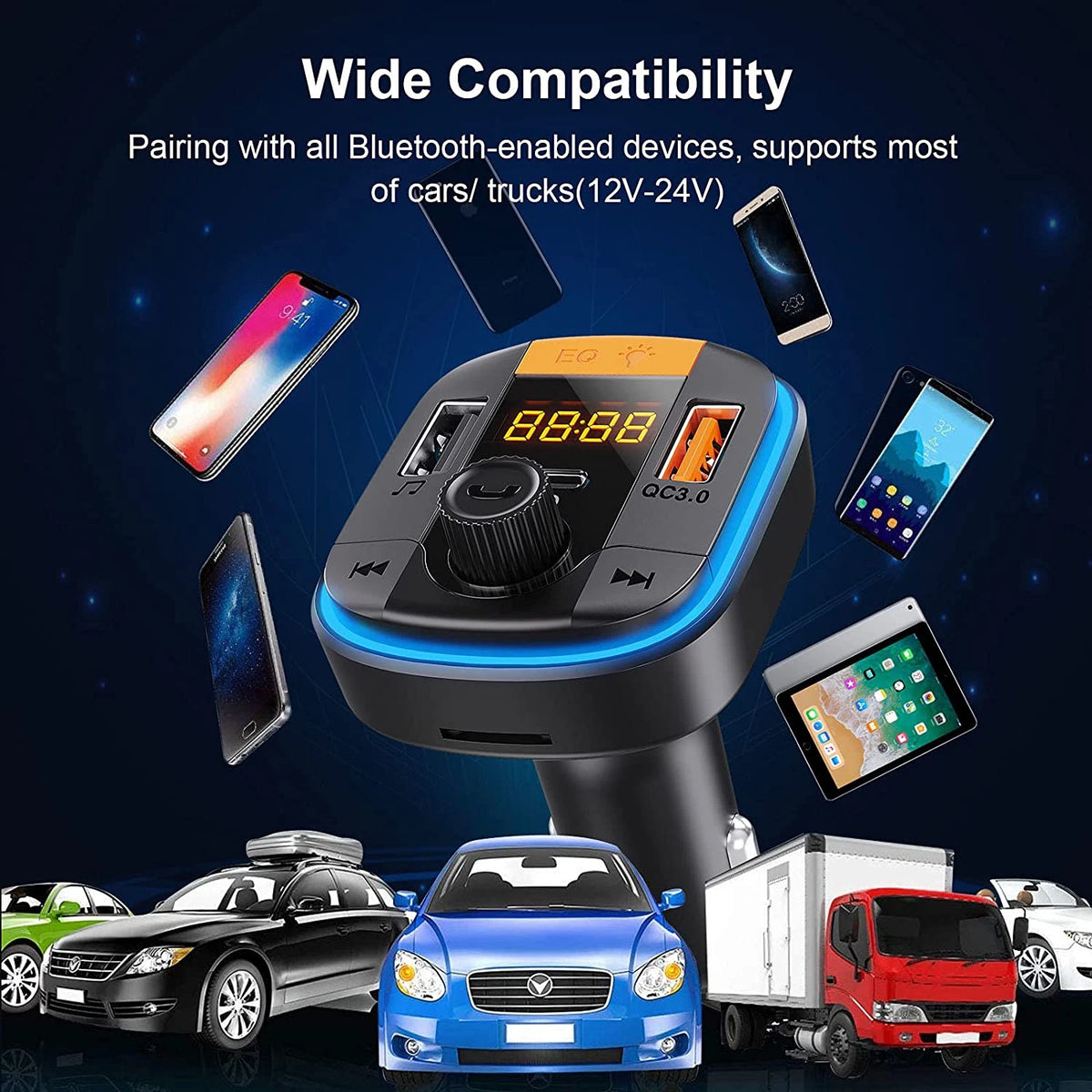 Bluetooth FM Transmitter for Car - BAISHUN Bluetooth Car Adapter PD20W+QC3.0 Cig