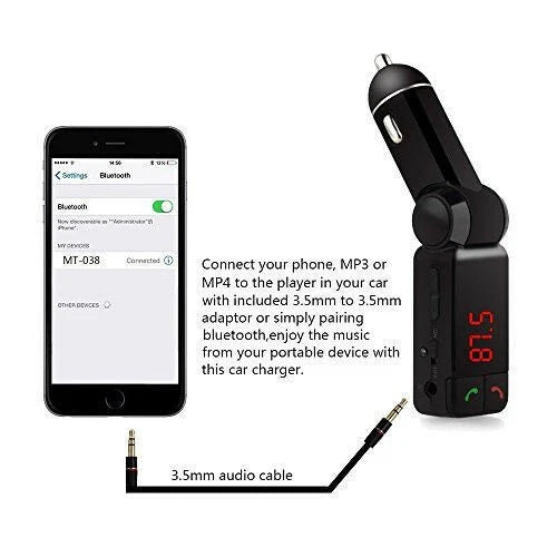 Car Charger Adapter Dual USB FM Transmitter MP3 Player Bluetooth AUX for iPhone