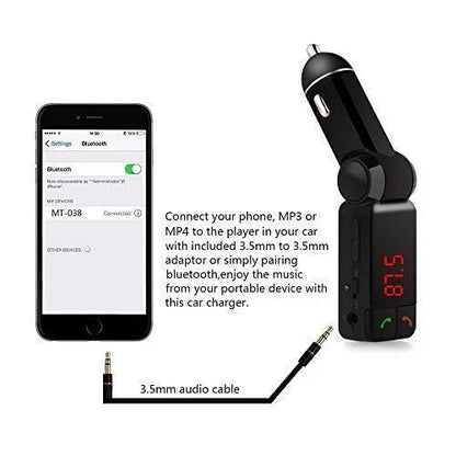 Car Charger Adapter Dual USB FM Transmitter MP3 Player Bluetooth AUX for iPhone