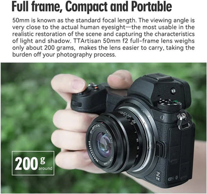 TTArtisan 50mm f2 Full Frame Manual Focus Camera Lens for M43 mount