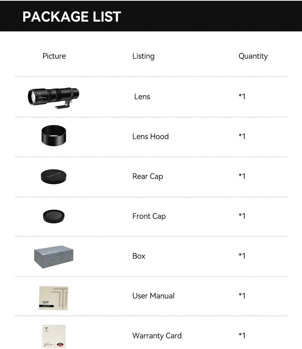 TTArtisan 500mm F/6.3 Supertelephoto Lens Manual Focus Full Frame Lenses