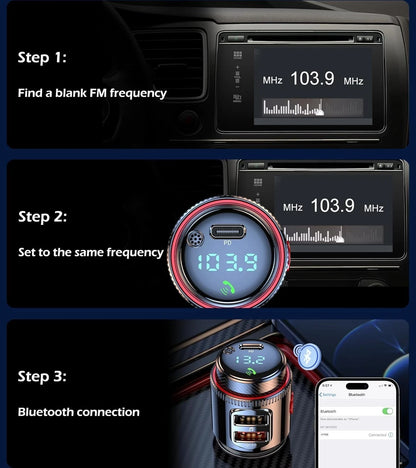 Car Bluetooth FM Transmitter PD 45W Car Charger Power Adapter Cigarette Lighter