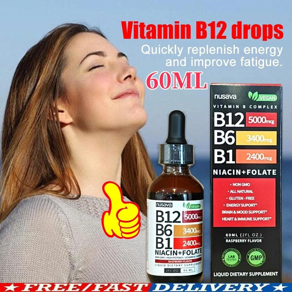 2PACK Liquid B12 B6 for Energy & Metabolism Support - 5000mcg Sublingual Drops