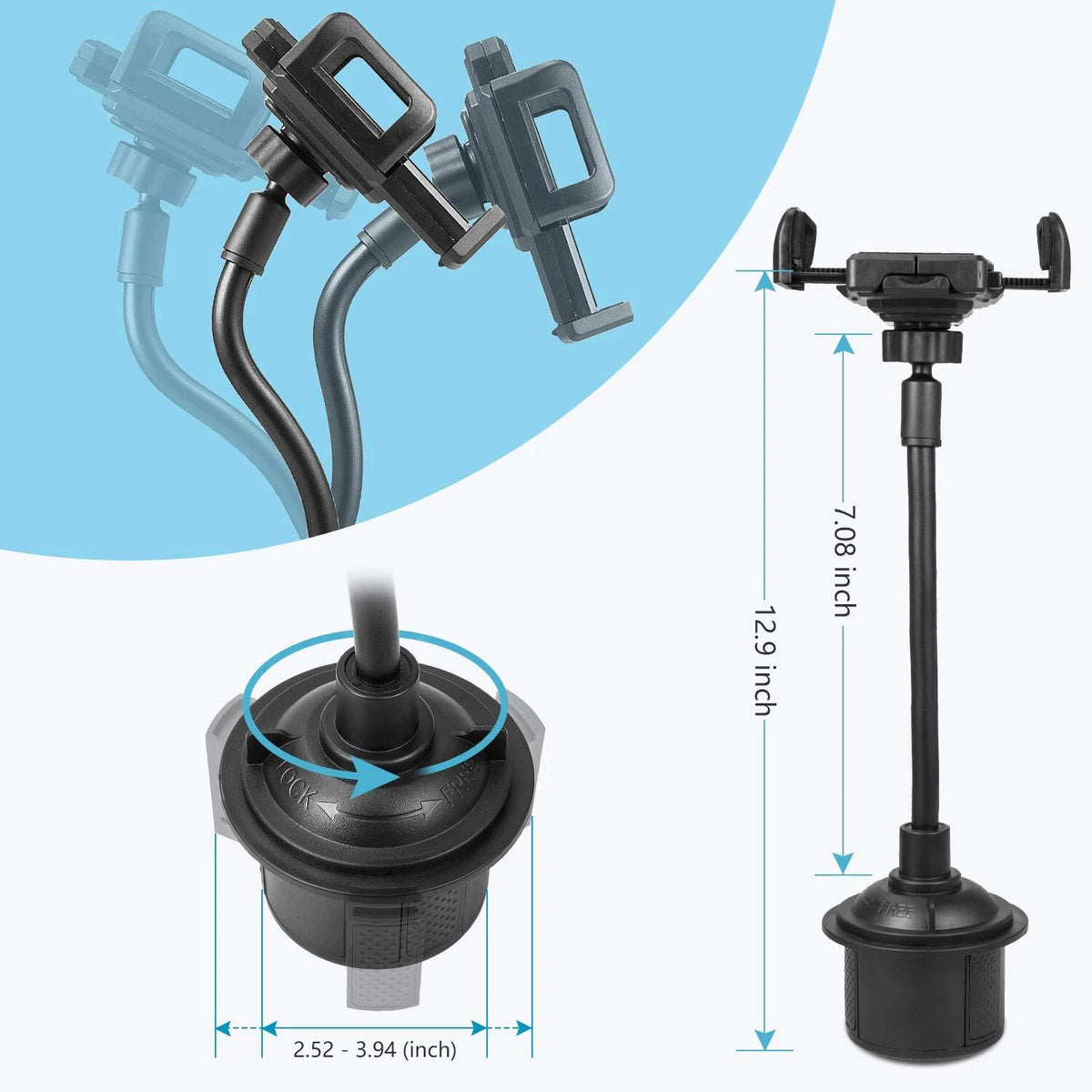 Car Mount Adjustable Gooseneck Cup Holder Stand Cradle Universal Cell Phone US
