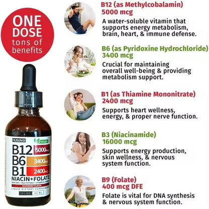 High Potency B12 Liquid Drops 5000mcg - with B6 for Energy & Fast Absorption