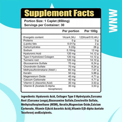 1-5PACK New Hyaluronic-Acid 30 Caplets 850 mg Replenish energy