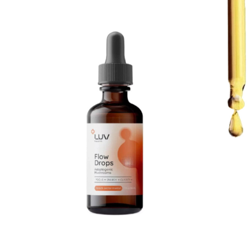 LUV Health Flow Drops - Adaptogen Mushroom Blend - Peach Watermelon Flavor - 1oz