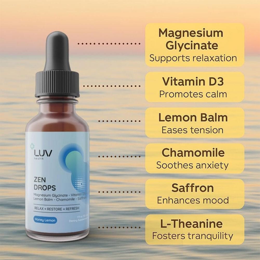 LUV Zen Drops - Anxiety and Stress Support Drops with Magnesium Glycinate&Vita