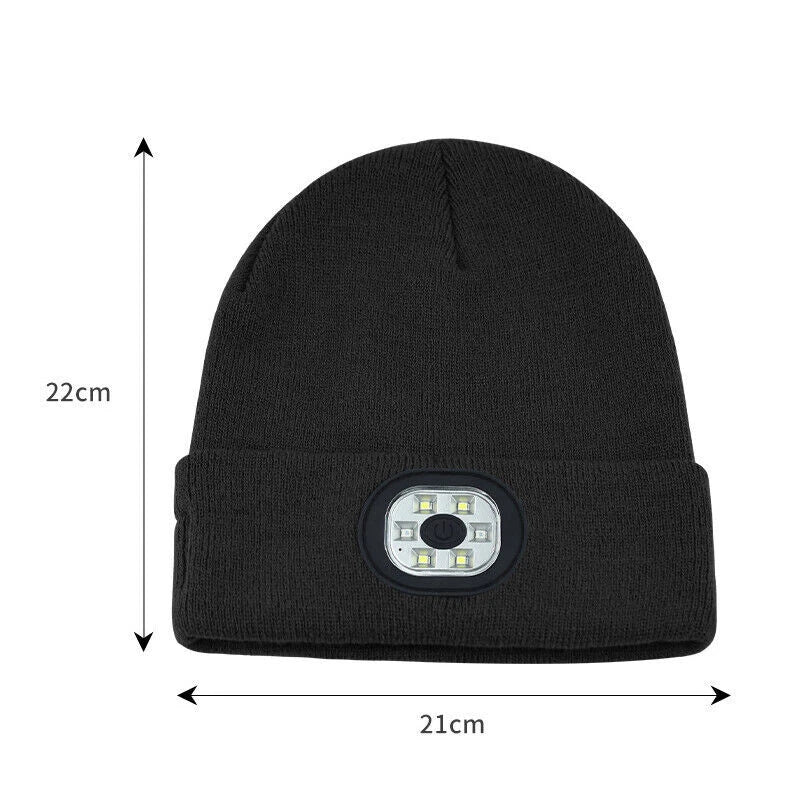 Bluetooth Beanie Hat with Light, Unisex USB Rechargeable 4 LED Headlamp Cap with