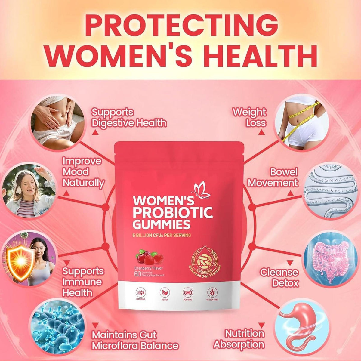 Vaginal Women Probiotic Feminine Balance PH Gummies For Healthy Odor