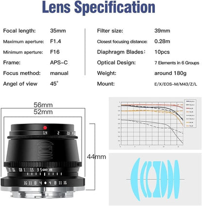 TTArtisan 35mm F1.4 APS-C Manual Focus Lens for Olympus Macro 4/3 Mount Cameras