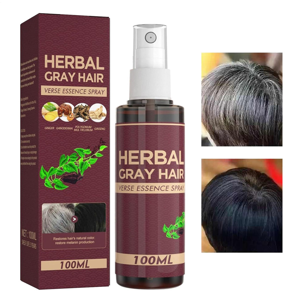 100ml Herbal Gray Hair Reverse Essence Spray Restore Black Hair Serum Oil