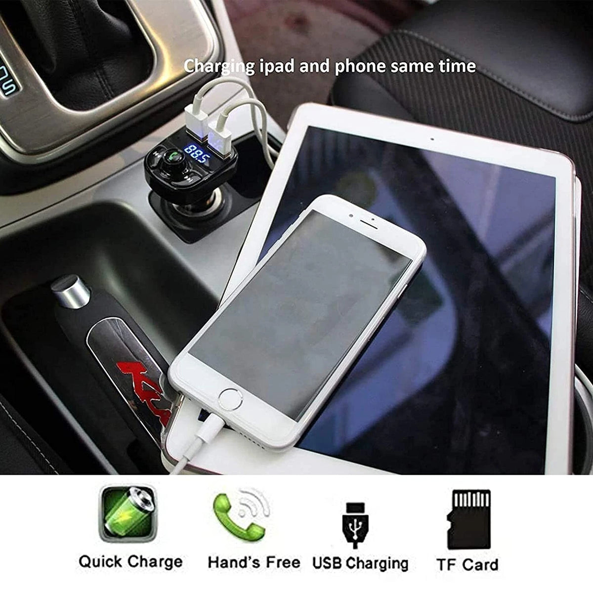 Bluetooth 5.0 Wireless FM Transmitter Adapter 2 USB PD Car Charger AUX Handsfree