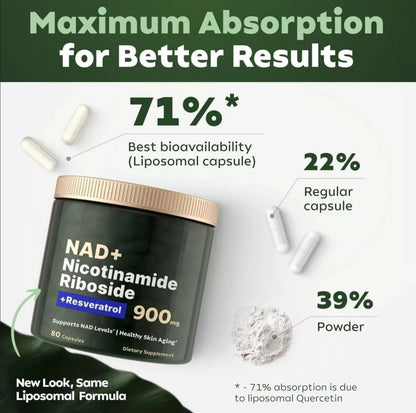 900mg Supplement for Anti-Aging Energy Focus & Nicotinamide Resveratrol