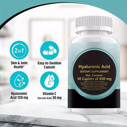 1-5PACK New Hyaluronic-Acid 30 Caplets 850 mg Replenish energy