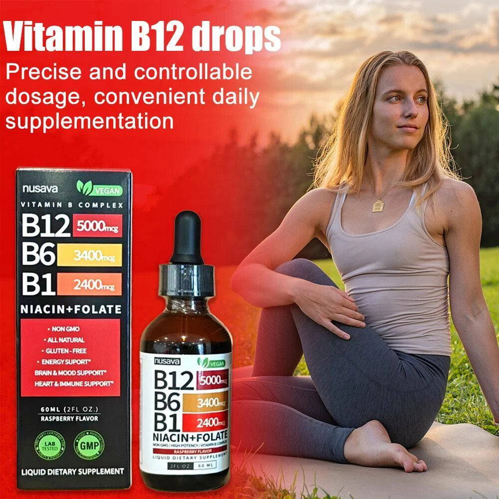 High Potency B12 Liquid Drops 5000mcg - with B6 for Energy & Fast Absorption