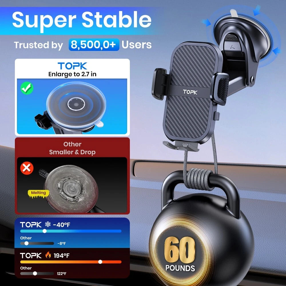 TOPK Car Phone Mount 3 in 1 Phone Holder for Car Dashboard/Windscreen/Air Vent