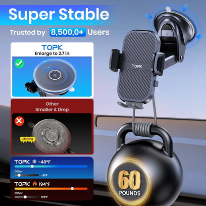 TOPK Car Phone Mount 3 in 1 Phone Holder for Car Dashboard/Windscreen/Air Vent