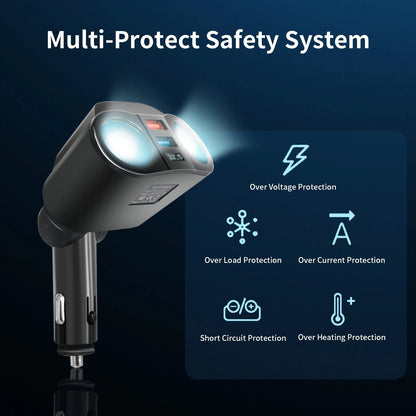 USB Car Charger Bluetooth Splitter Cigarette Lighter Fast Charge Switch Adapter