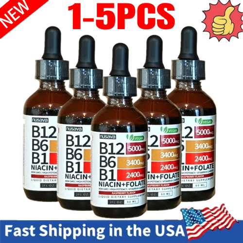 Nusava Vitamin B12 B6 Liquid Drops, B12 Sublingual B Complex B12 5000mcg 1-5 Pk