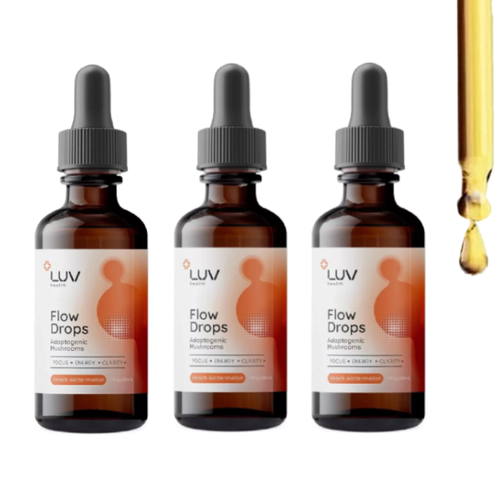 LUV Health Flow Drops - Adaptogen Mushroom Blend - Peach Watermelon Flavor - 1oz